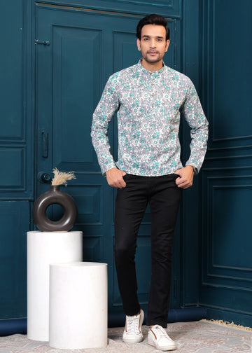 Cotton Grey Printed Kurta